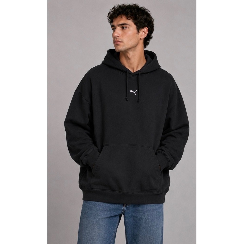 Puma Mens Black Essentials Logo Hoodie Oversized Sweatshirt‎ Gym Large 885388-01